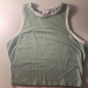Green and white tank top, small, has a little bleach stain